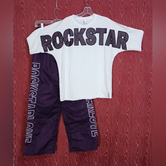 ROCKSTAR 2 Piece Purple/White T-Shirt/Jogger Pants Set Unisex Size MED - Picture 1 of 16